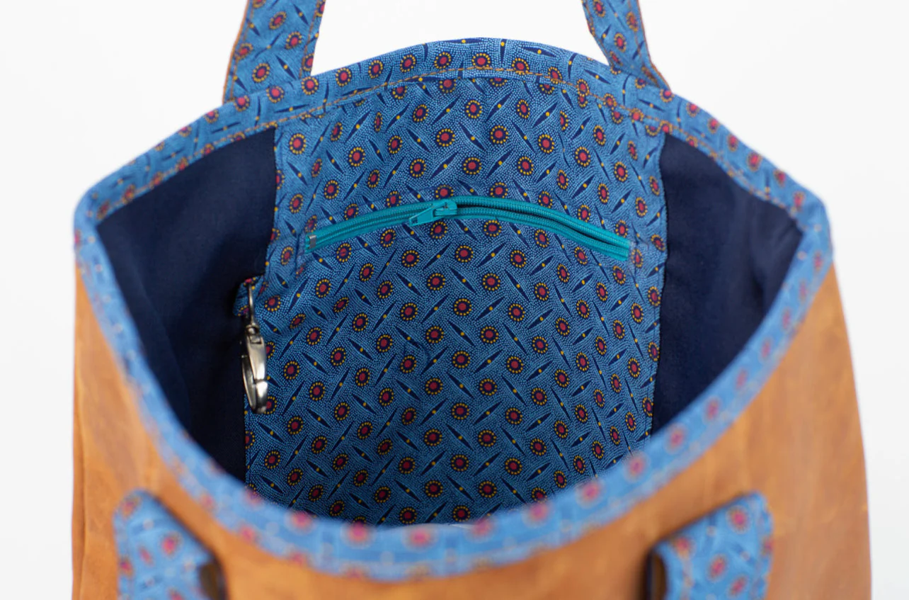 Bosisi Rugged Leather Bag In Mineral Blue Shweshwe - Image 3